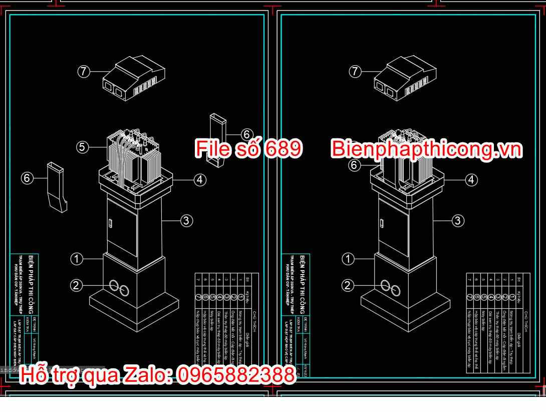 File bản vẽ biện pháp thi công trạm biến áp cad