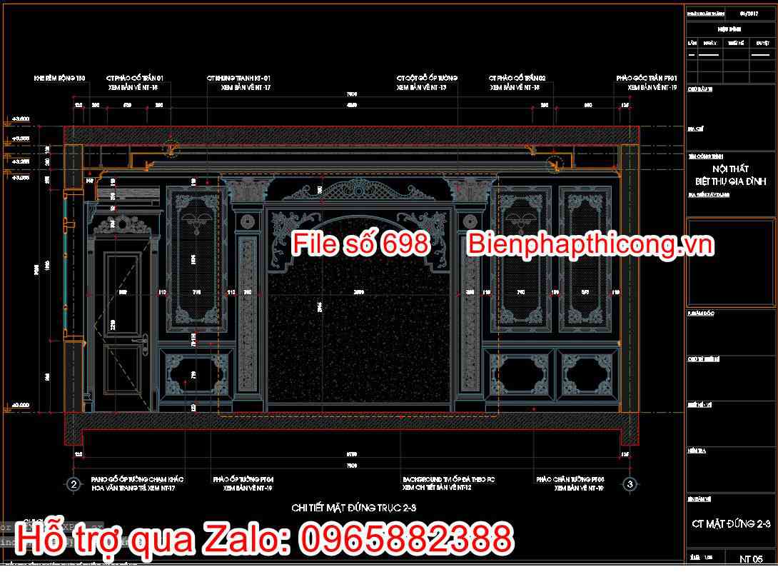Hồ sơ thư viện tường vách phòng ngủ tân cổ điển cad.