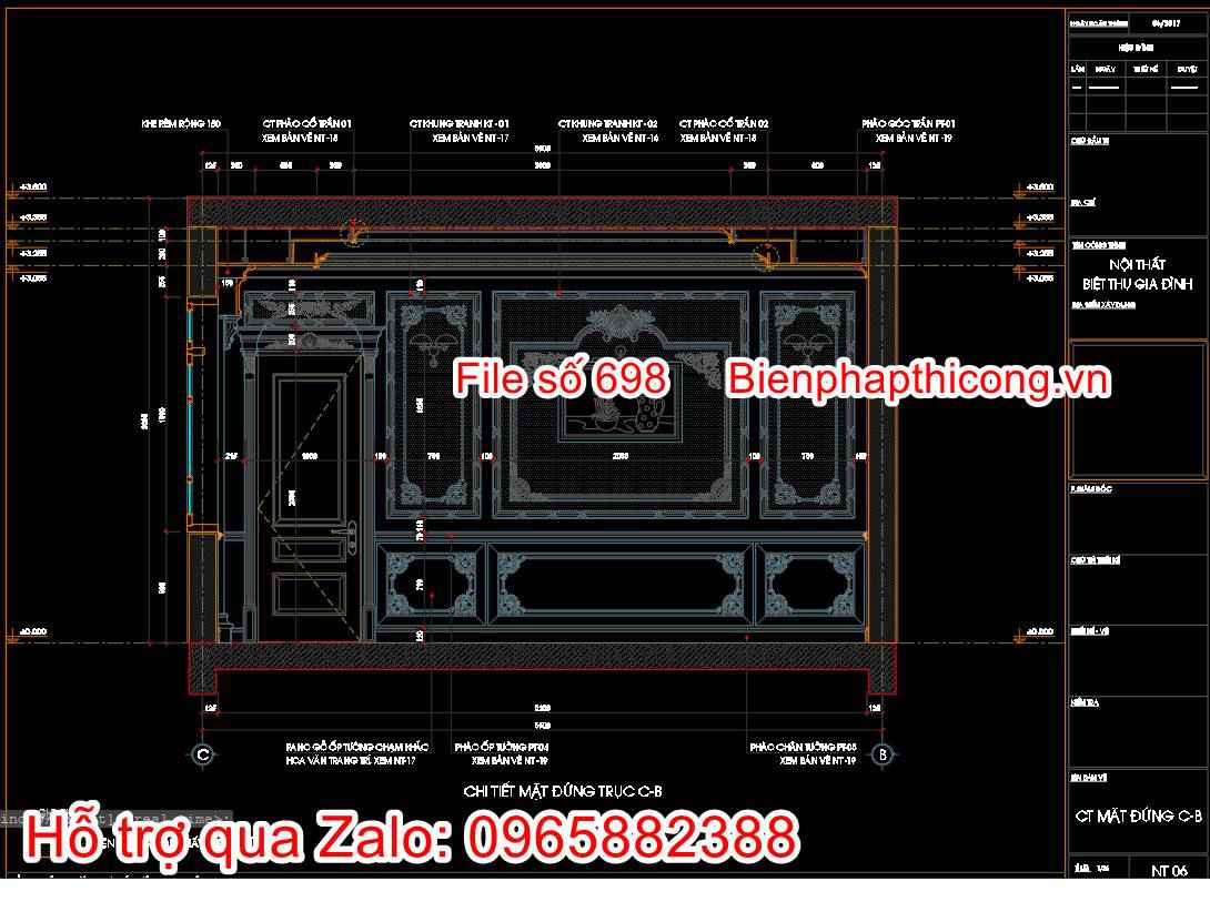 Tải bản vẽ cad triển khai tường vách tân cổ điển.