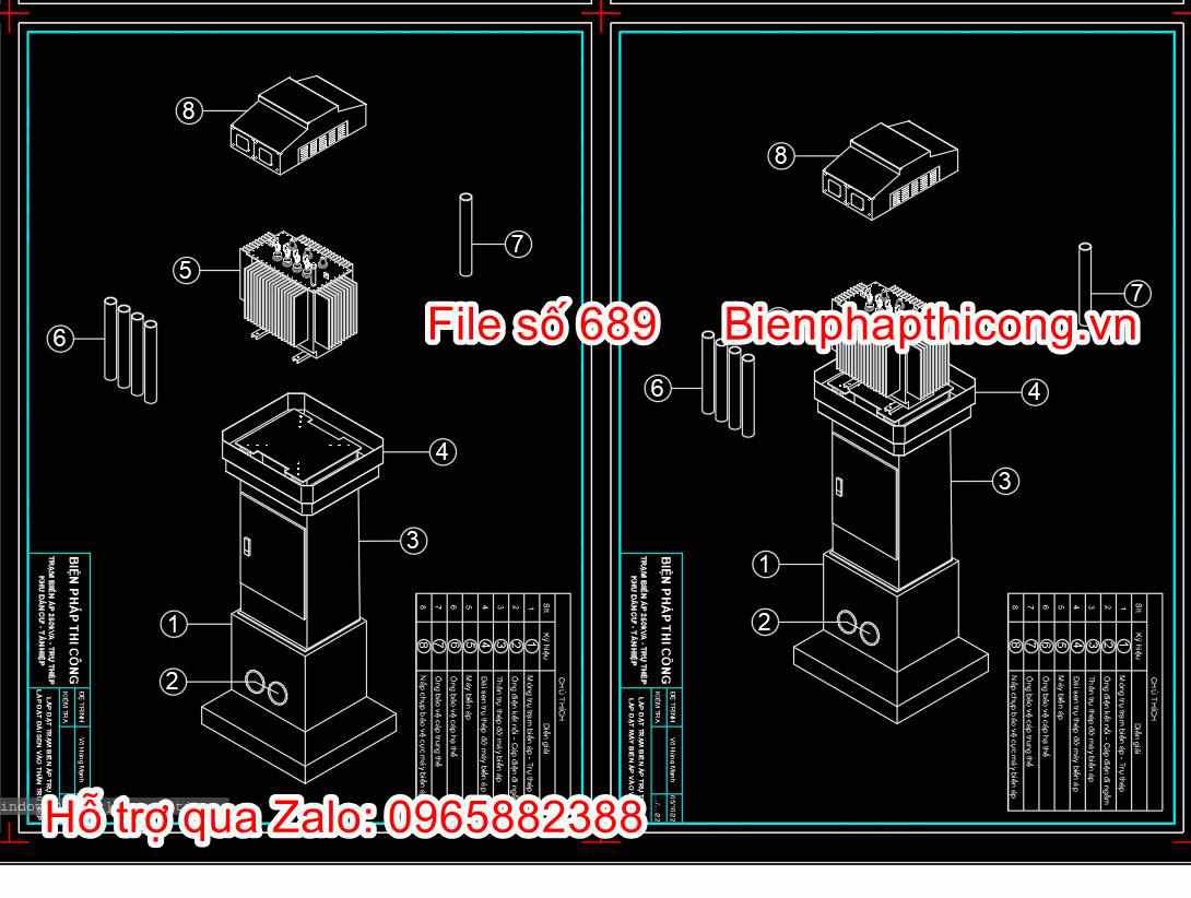 Bản vẽ biện pháp trạm biến áp cad.