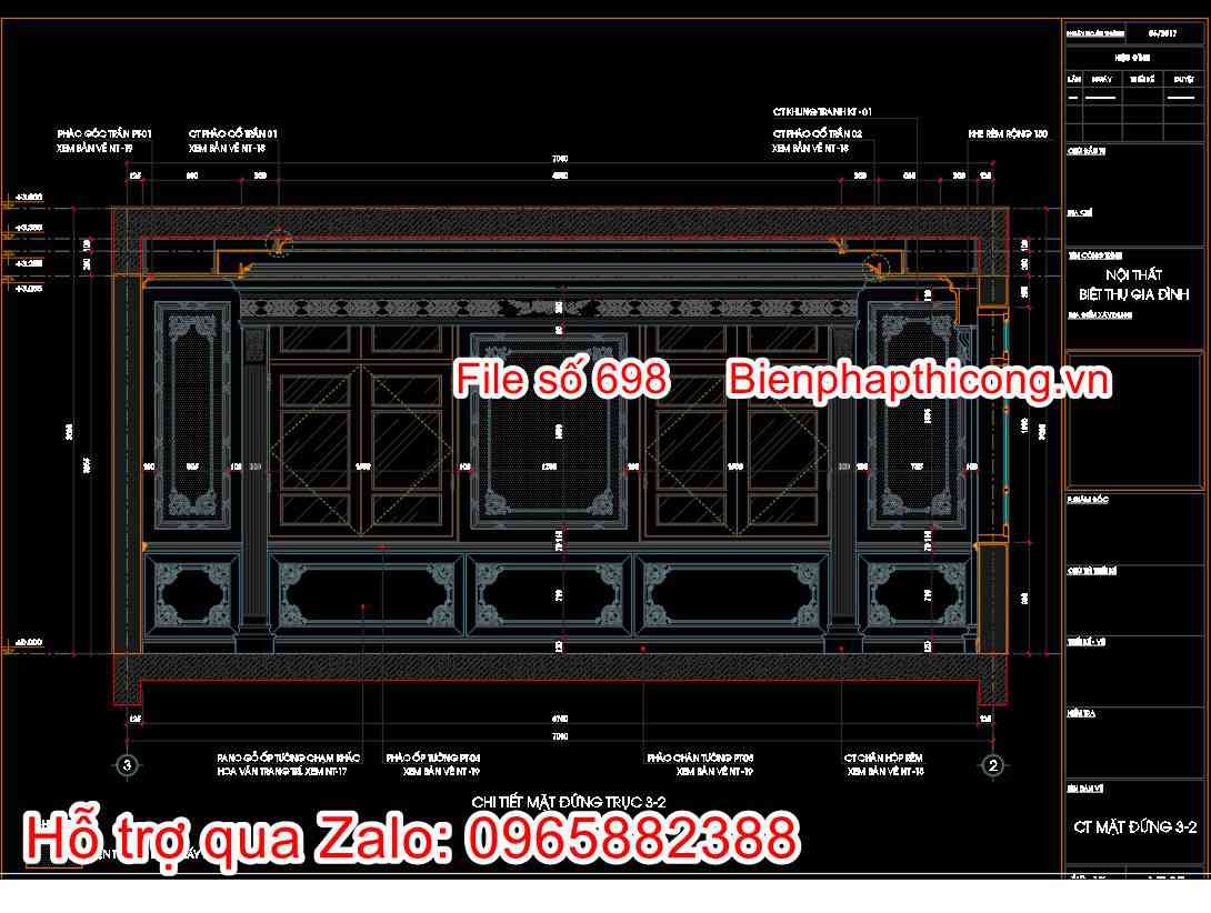 Thiết kế mặt đứng tường vách phòng ngủ nội thất tân cổ điển.