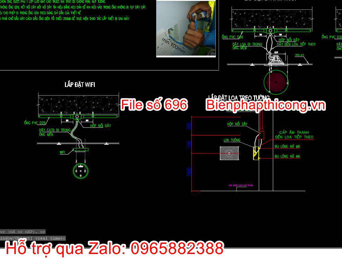 Bản vẽ biện pháp thi công lắp đặt wifi loa treo tường.