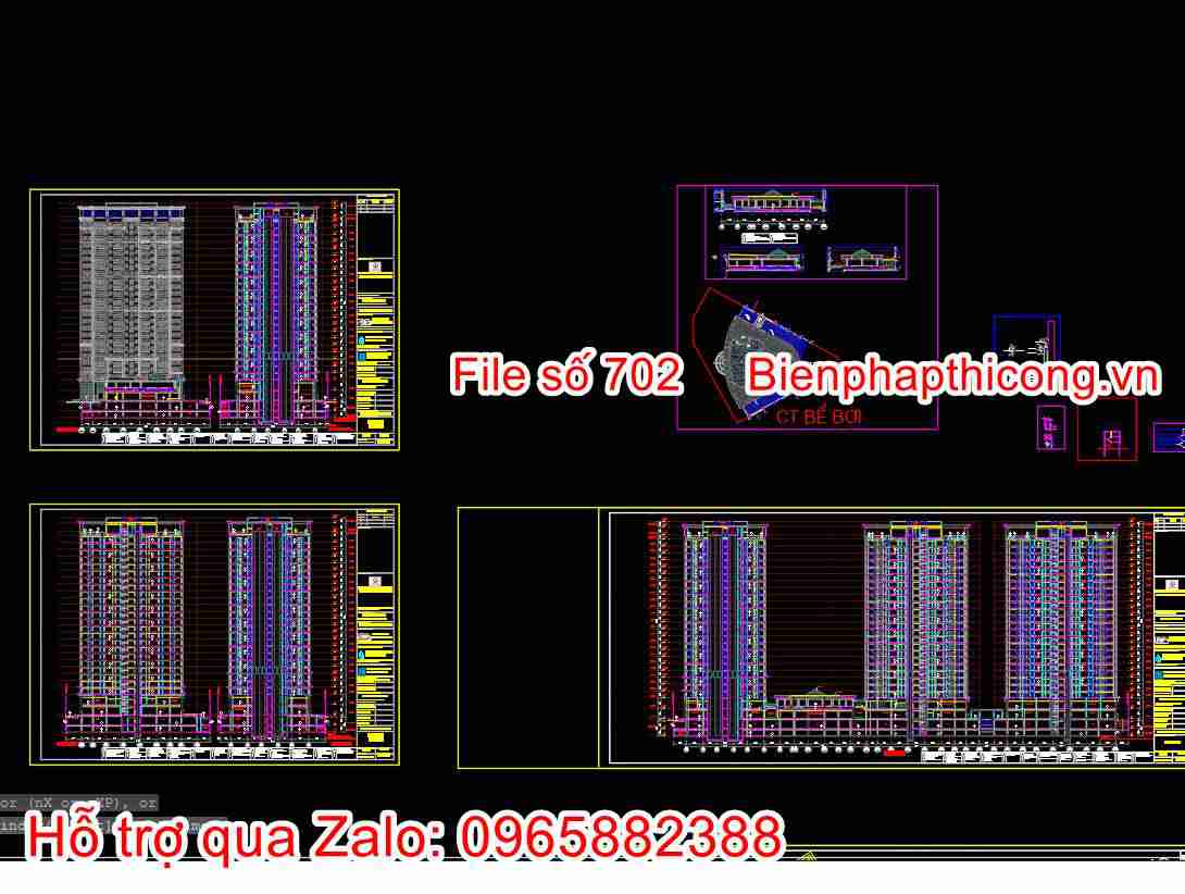 Bản vẽ mặt đứng mặt cắt chung cư cao tầng.