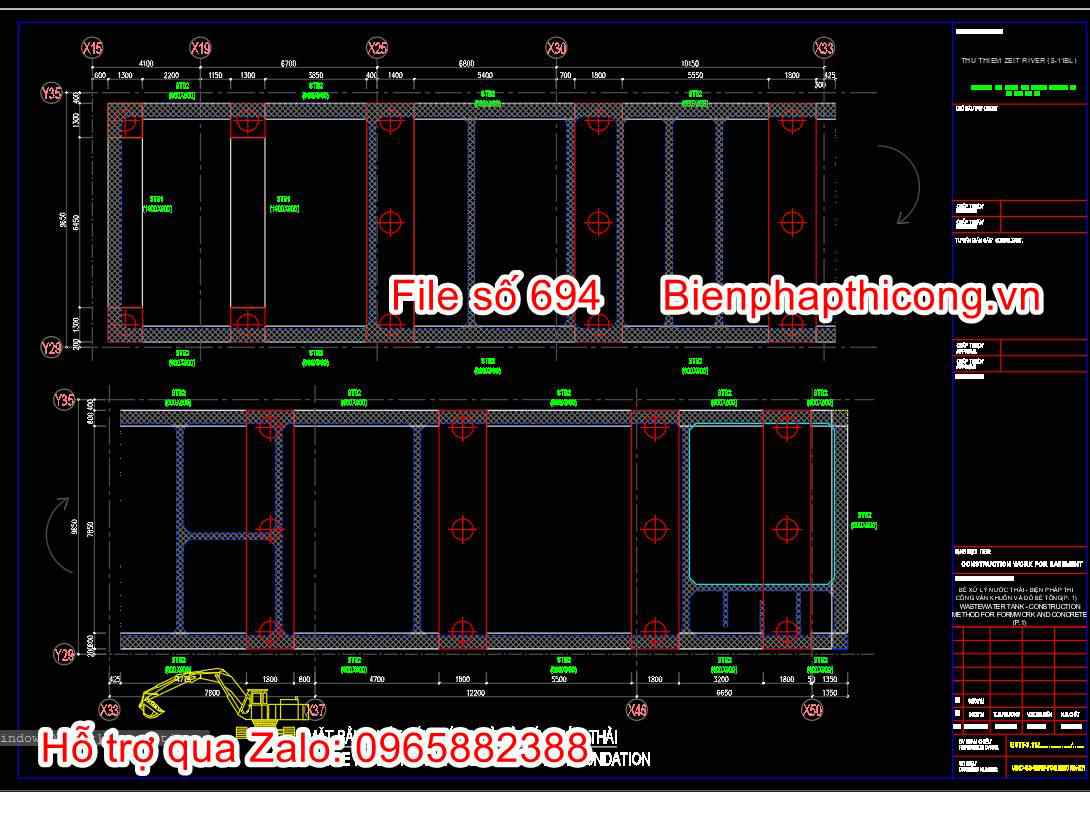 Mặt bằng kết cấu móng bể xử lý nước thải cad.