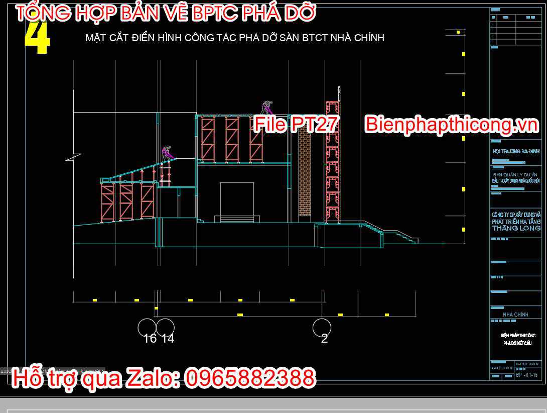 Mặt cắt điển hình công tác phá dỡ sàn btct