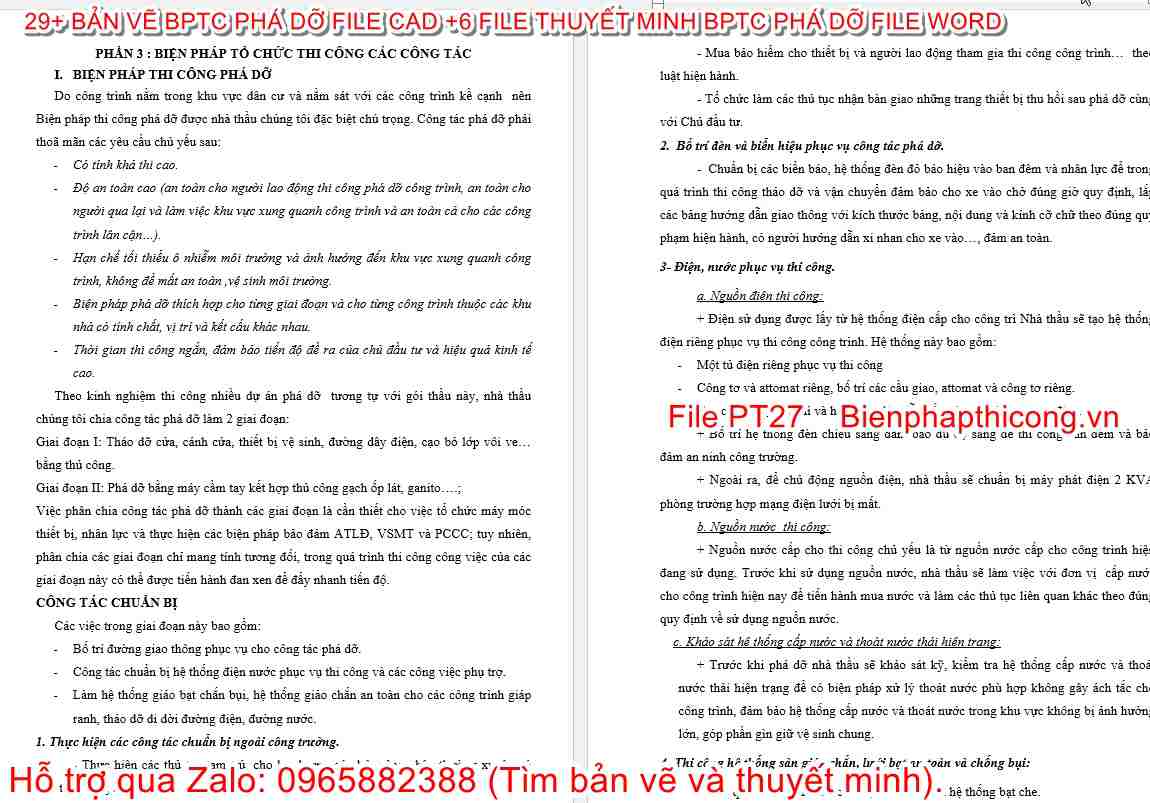 Thuyết minh tổ chức thi công phá dỡ.