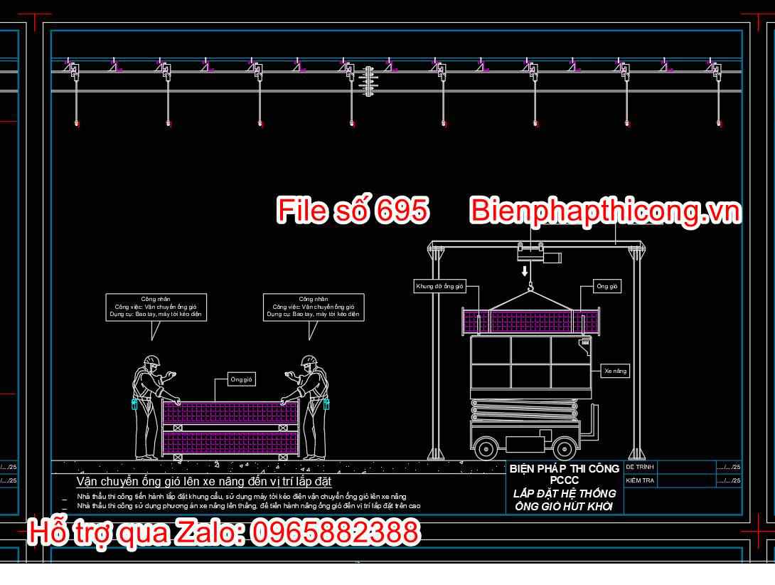Vận chuyển ống gió lên xe nâng đến vị trí lắp đặt.
