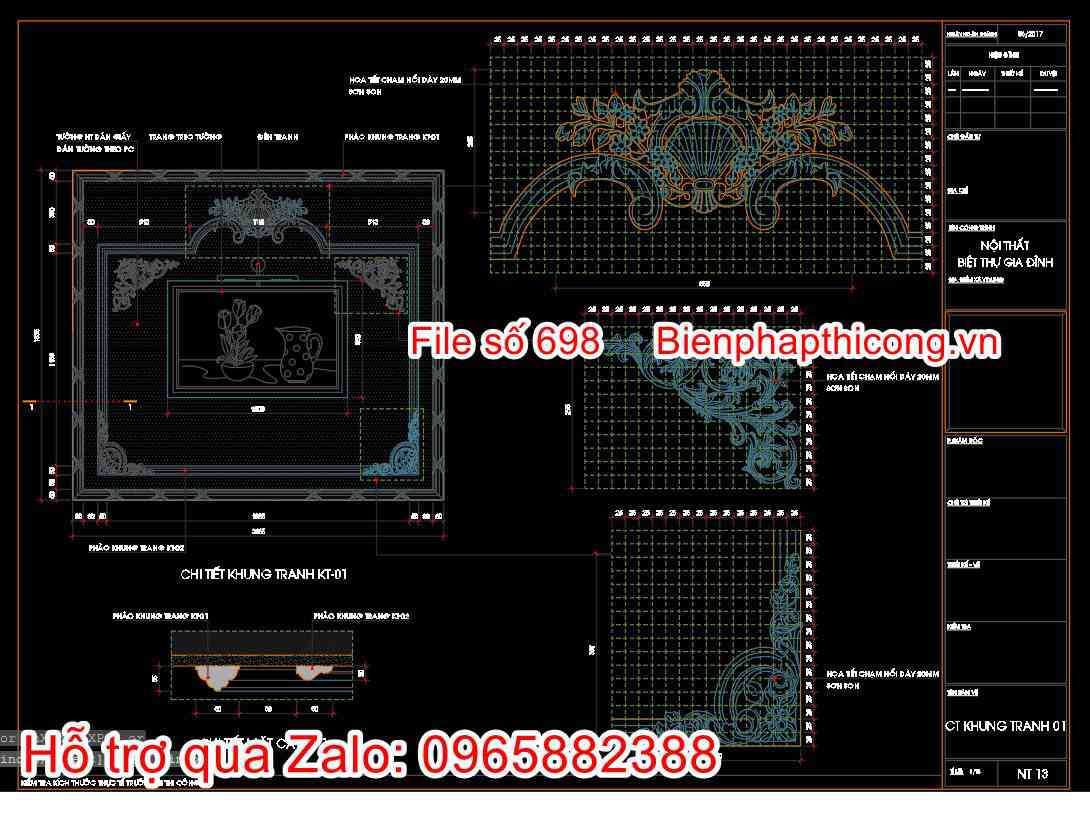 Bản vẽ thiết kế chi tiết khung tranh tân côt điển.