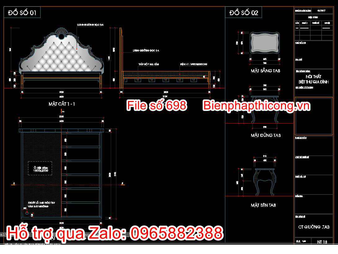 Bản vẽ chi tiết giường ngủ tân cổ điển.