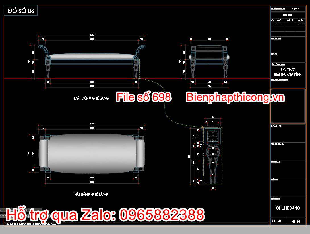Bản vẽ thiết kế chi tiết ghế băng tân cổ điển cad