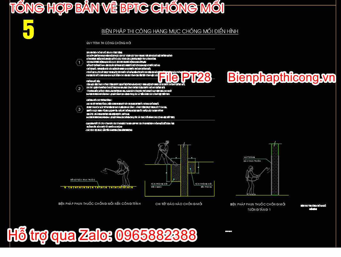 File cad bản vẽ biện pháp thi công chống thấm điển hình.
