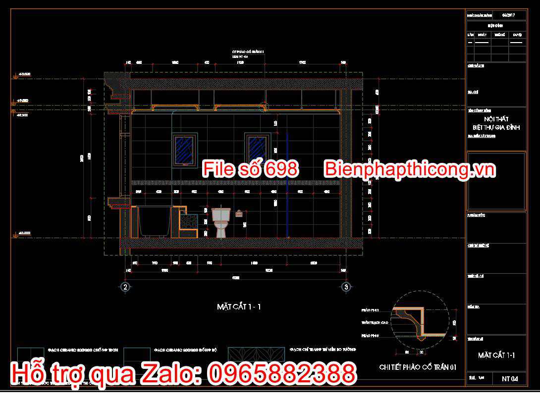 Bản vẽ mặt cắt nhà vệ sinh tân cổ điển.