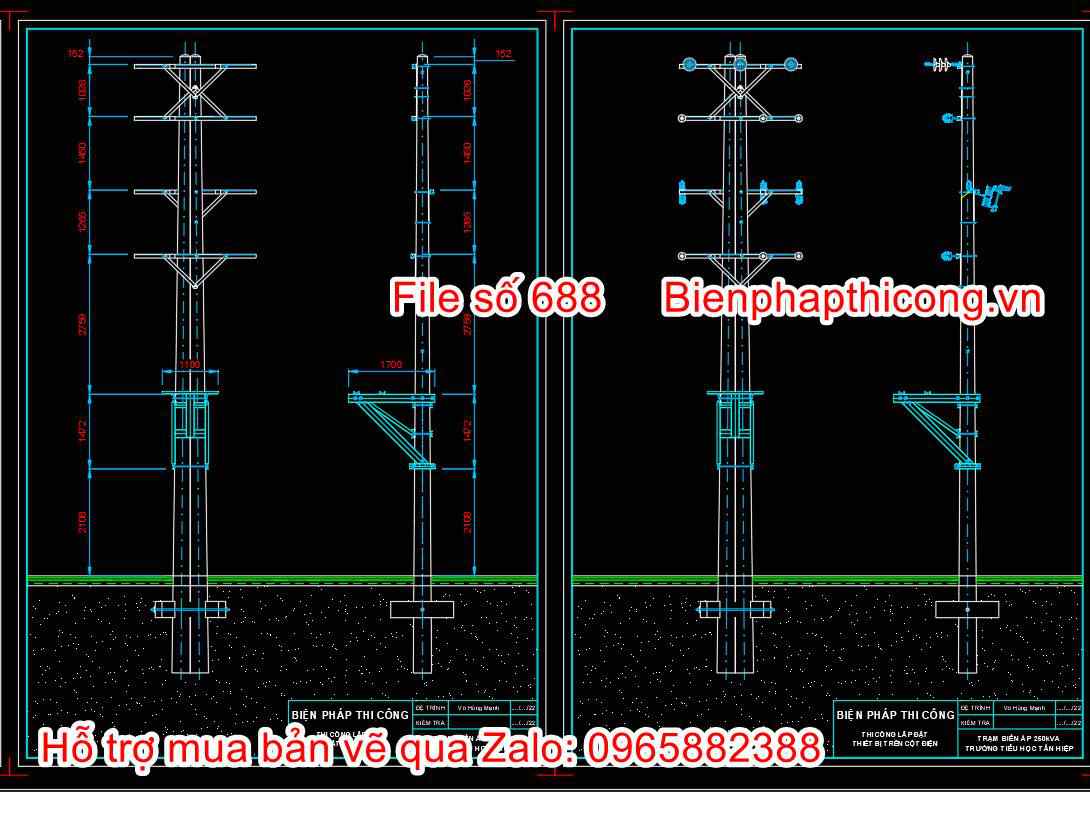 File bản vẽ biện pháp thi công trạm biến áp cad.