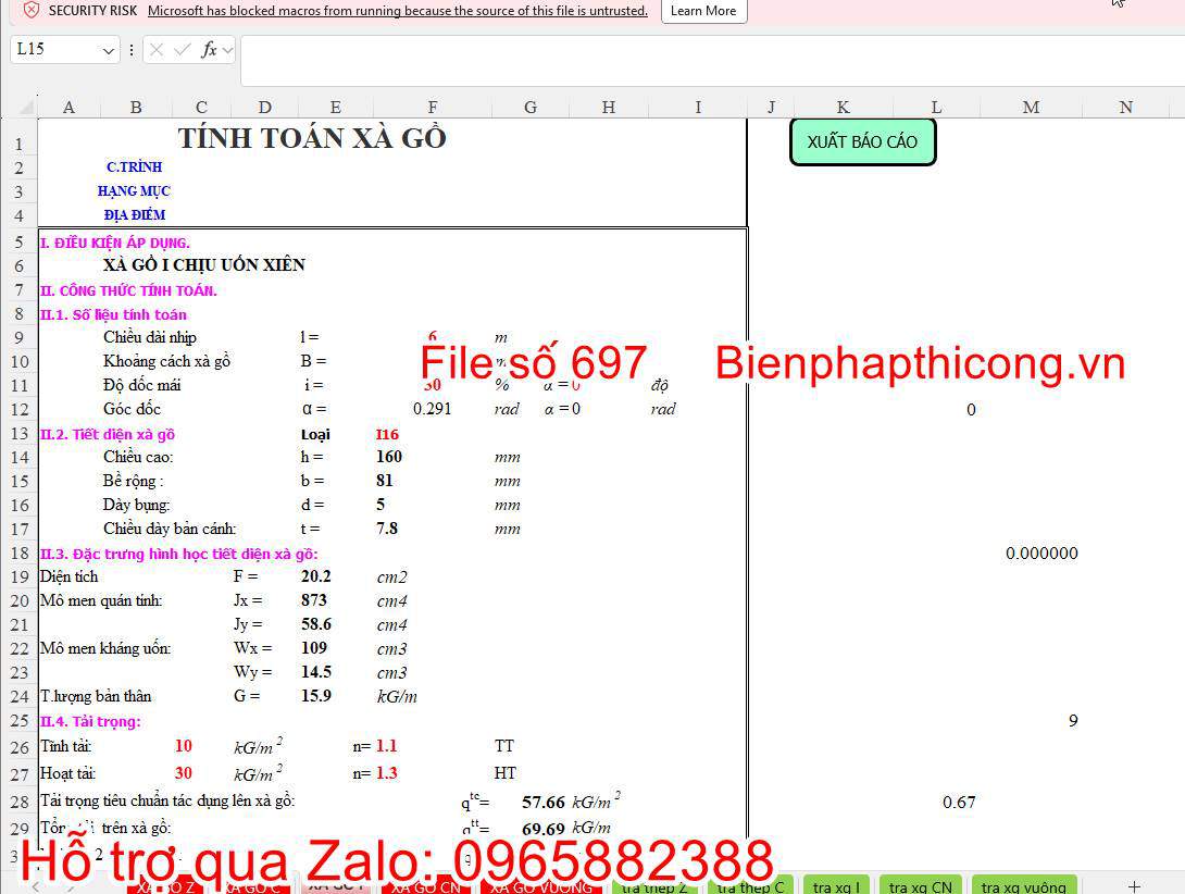 File excel tính xà gồ I hay.