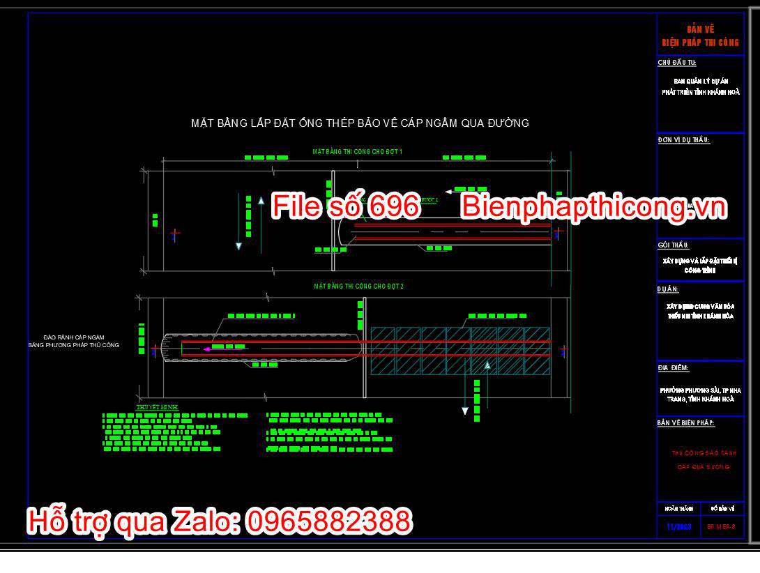 Mặt bằng lắp đặt ống thép bảo vệ cáp ngầm qua đường