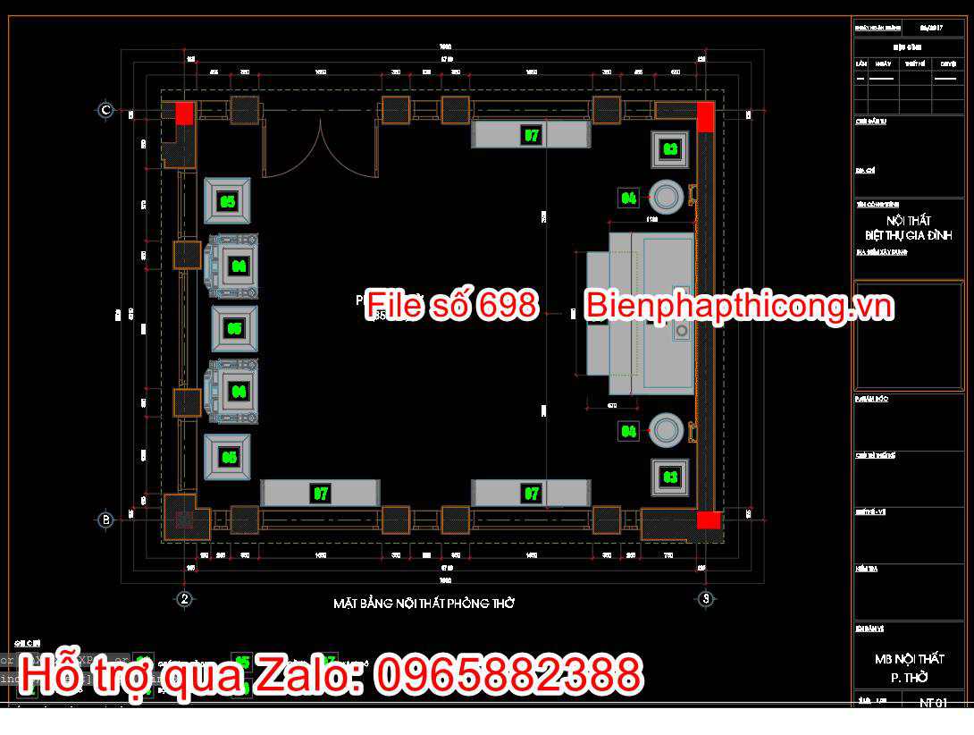 Mặt bằng nội thất phòng thờ tân cổ điển.