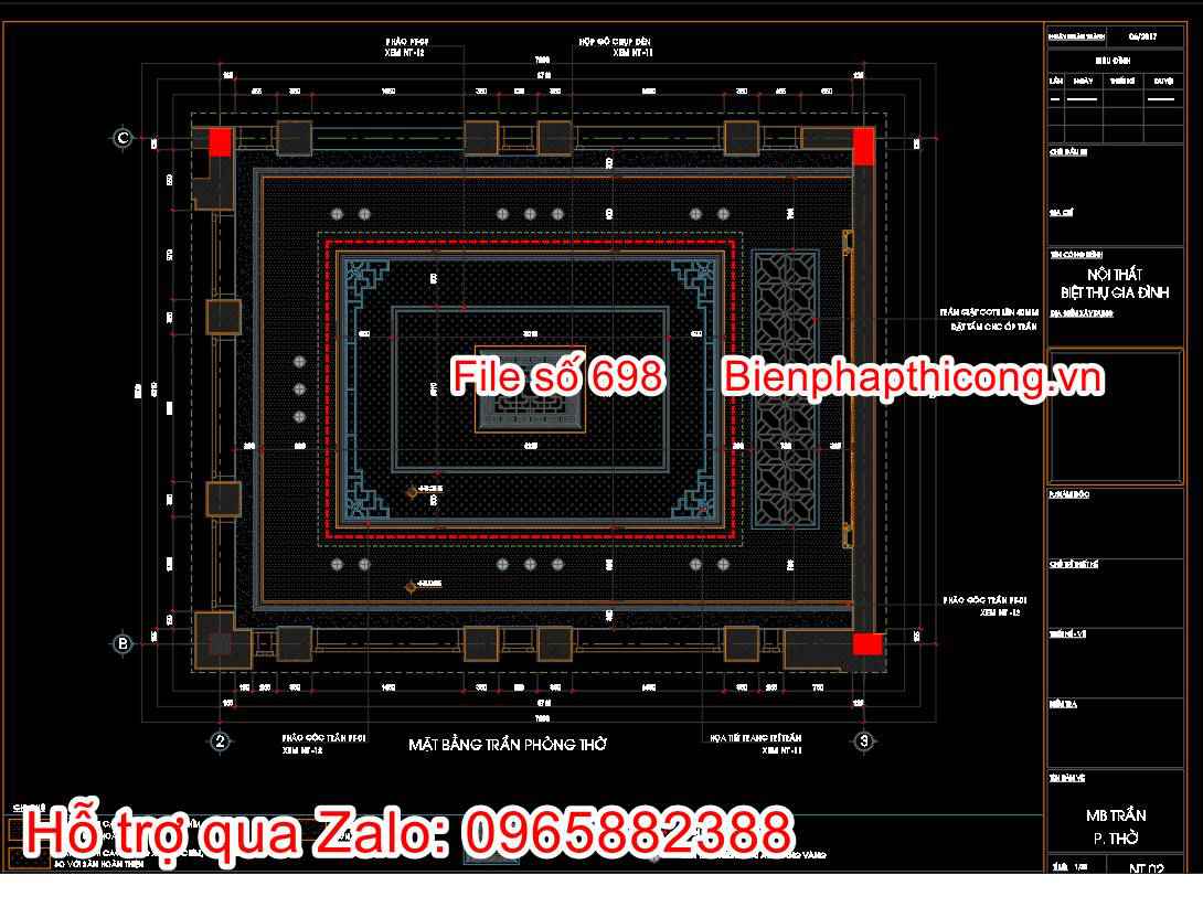Bản vẽ thiết kế mặt bằng trần phòng thờ đẹp full cad.