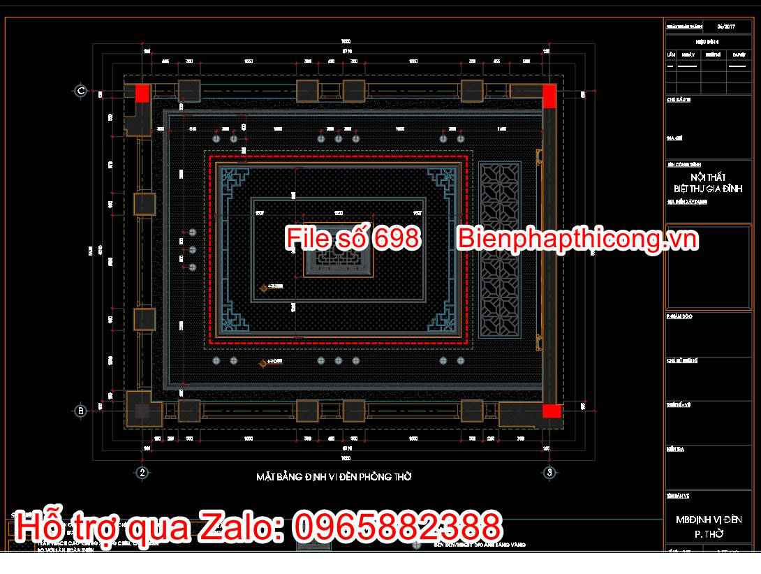 Mặt bằng định vị đèn phòng thờ cad tân cổ điển.