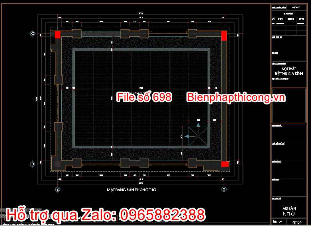 Mặt bằng sàn phòng thờ tân cổ điển cad.