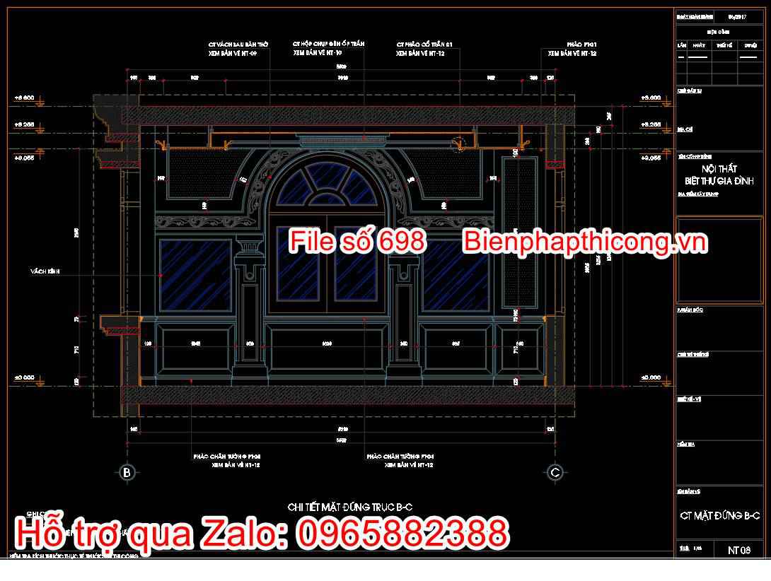 Download bản vẽ cad mặt đứng phòng thờ cad