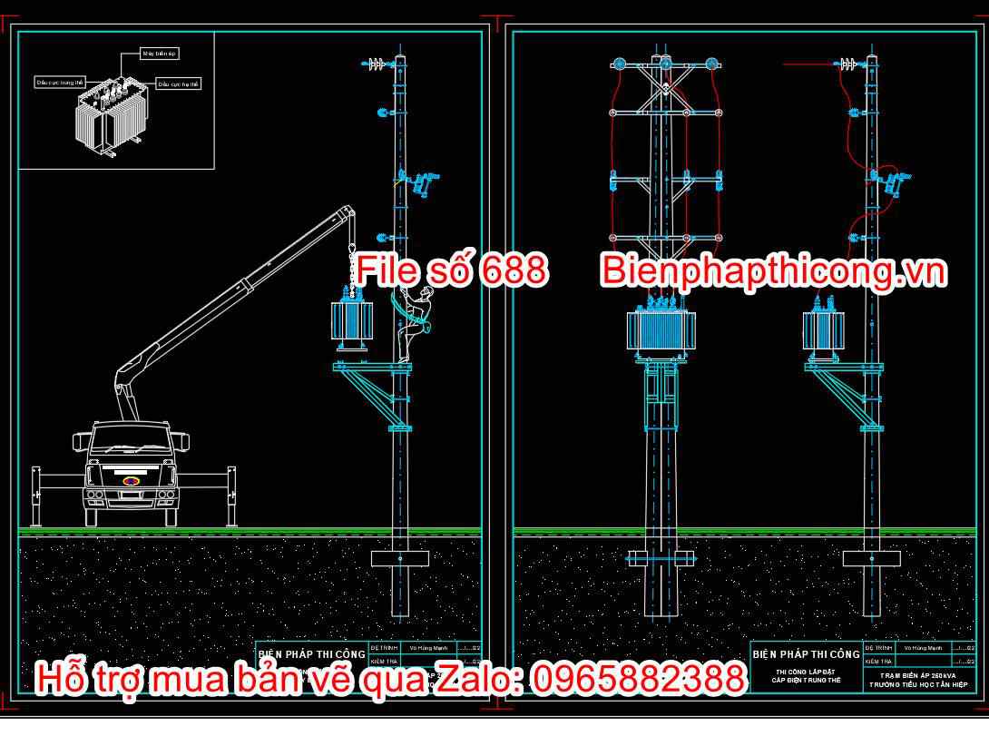 Bản vẽ biện pháp thi công lắp đặt máy biến áp.