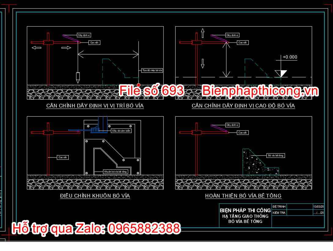 Căng chỉnh dây định vị vị trí bó vỉa cad.