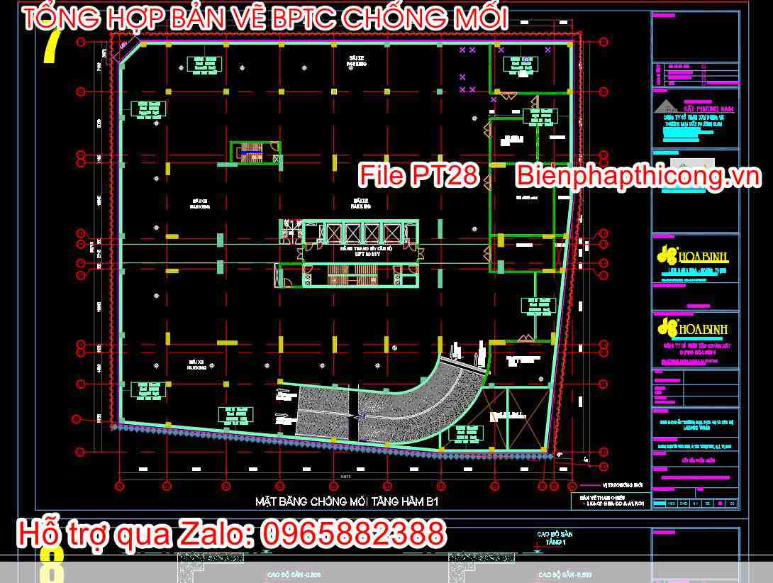 Mặt bằng biện pháp thi công chống mối tầng hầm.