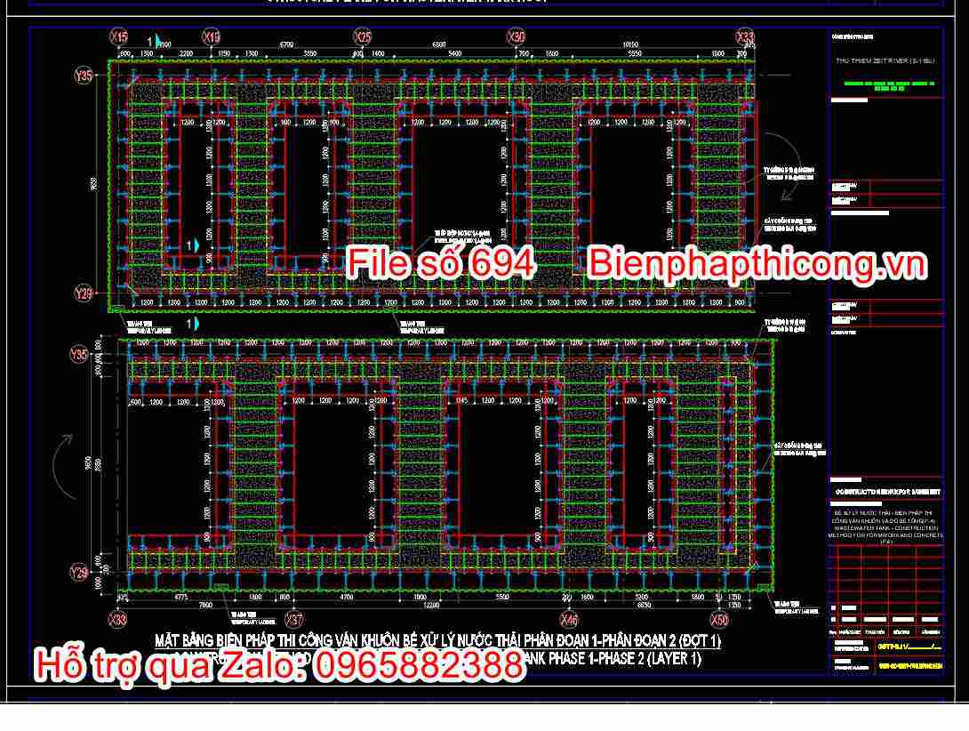 Mặt bằng ván khuôn bể xử lý nước thải cad.