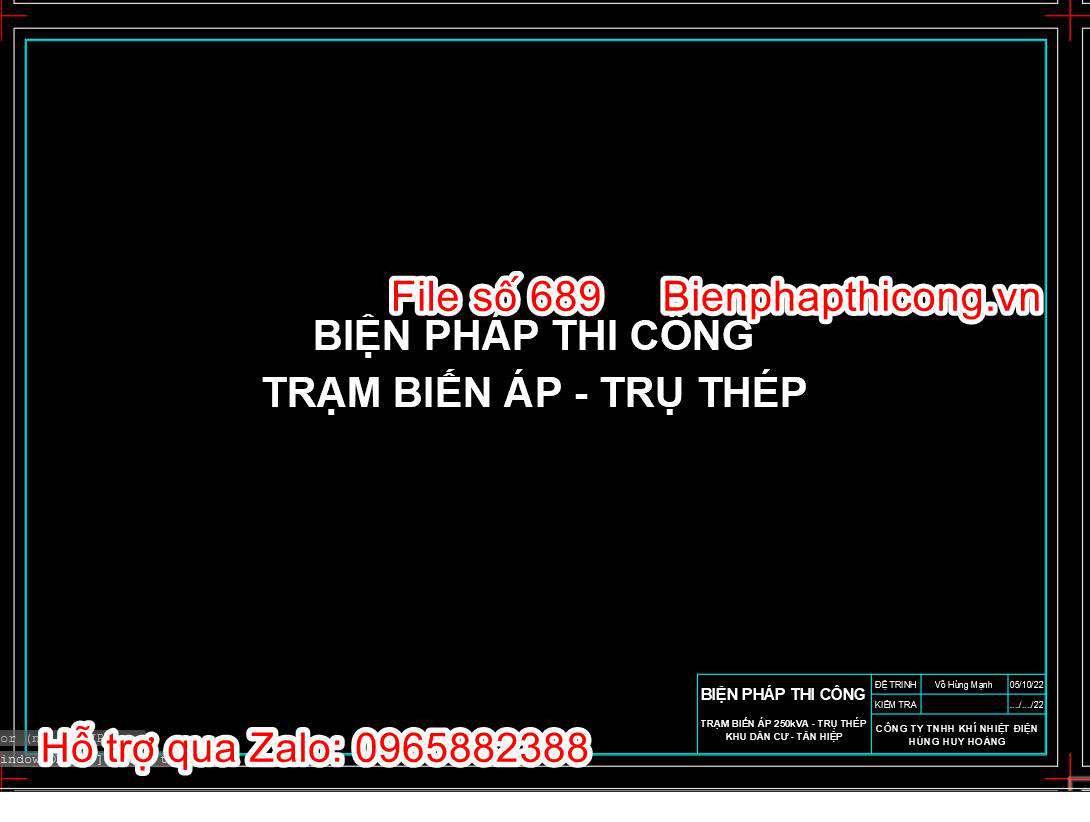 Mẫu bản vẽ biện pháp thi công trạm biến áp trụ thép.