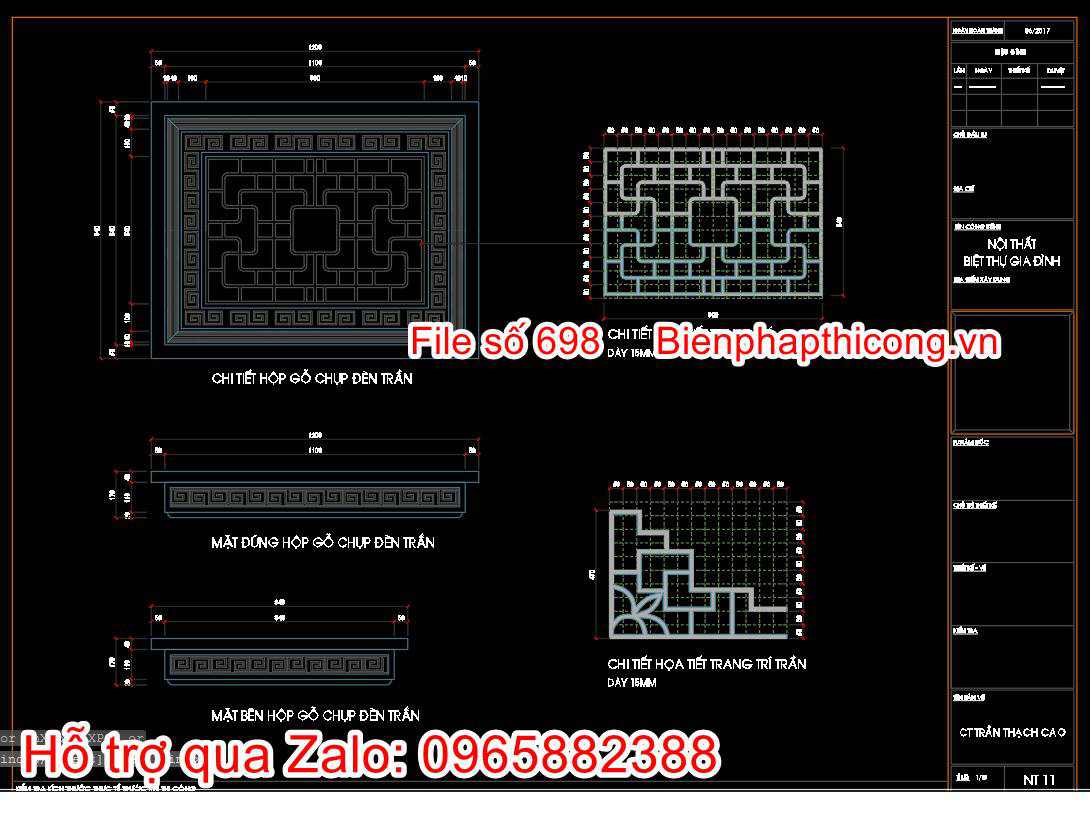 Mẫu chi tiết hộp gỗ chụp đèn trần cad.