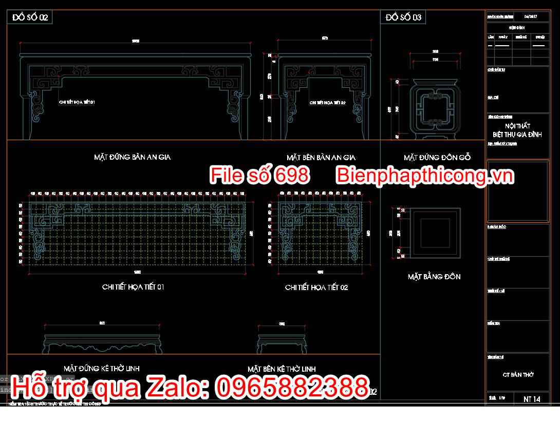 Tải bản vẽ thi công chi tiết bàn thờ.