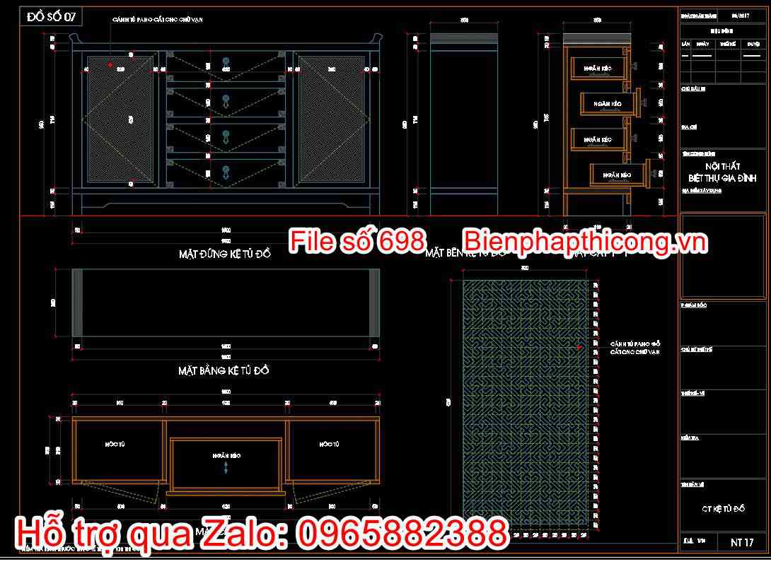 Bản vẽ chi tiết kệ tủ đồ nội thất gỗ biệt thự tân cổ.