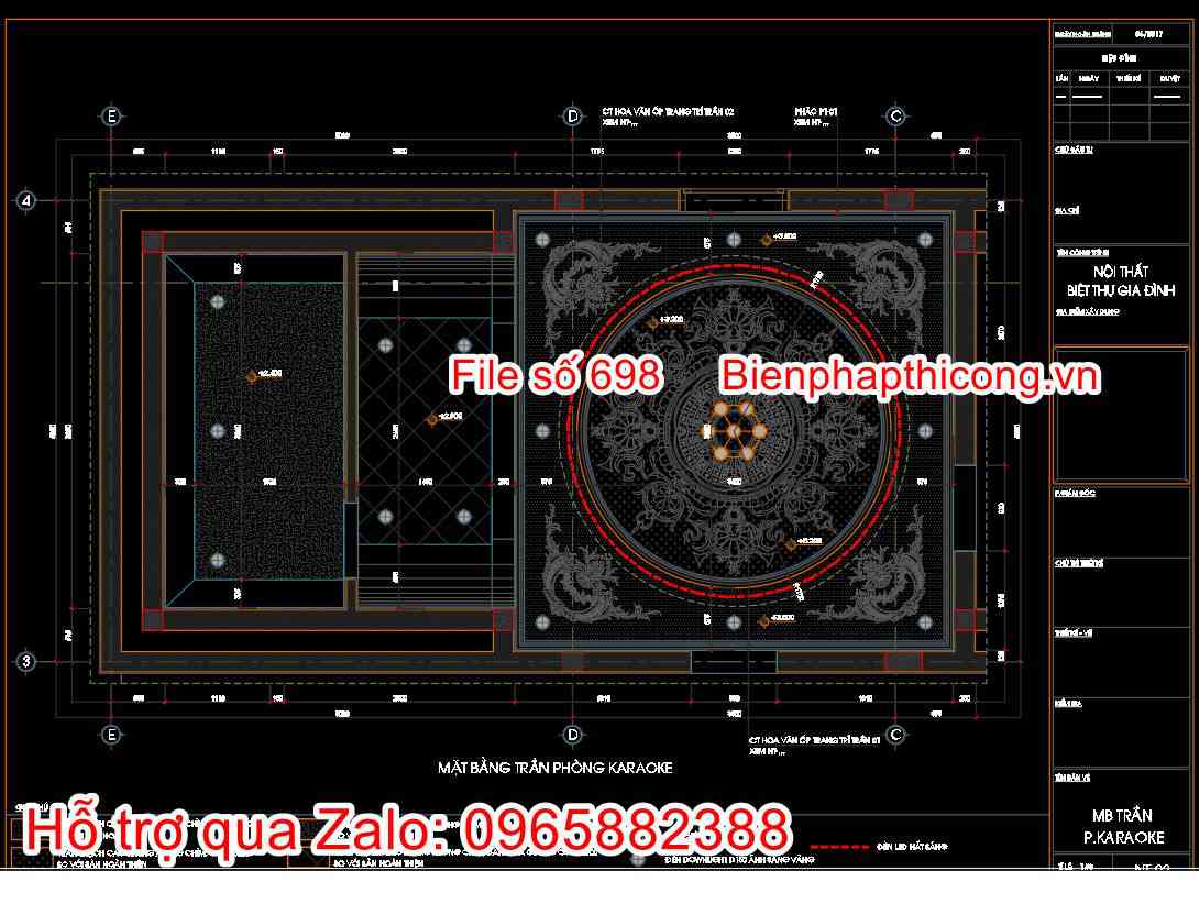 Mặt bằng trần phòng karaoke tân cổ điển đẹp.