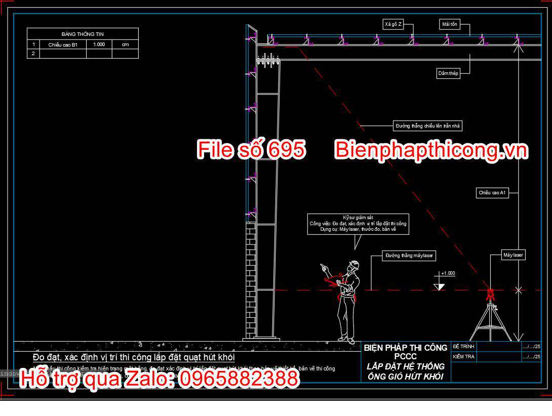 Bản vẽ bptc xác định vị trí quạt hút khói.
