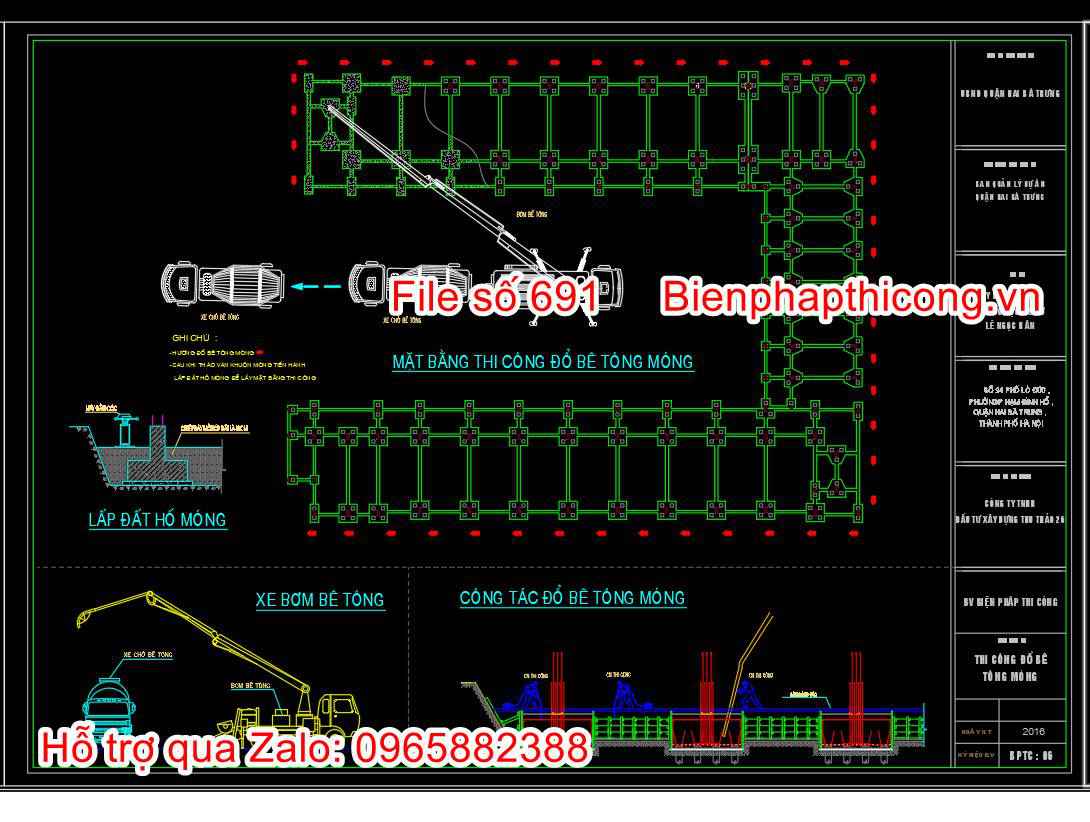Dowload mặt bằng thi công đổ bê tông móng cad.