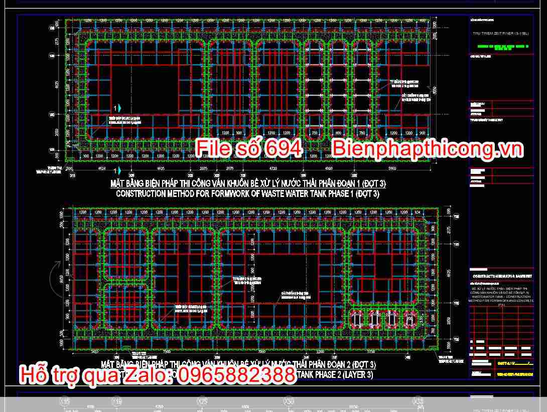 Mặt bằng ván khuôn bể xử lý nước thải cad.