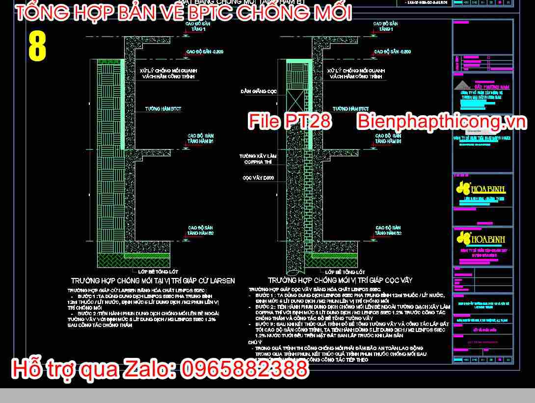Mẫu bản vẽ biện pháp thi công chống mối tầng hầm.