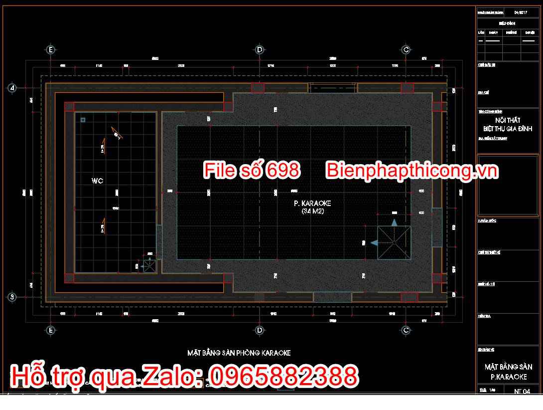 Bản vẽ mặt bằng lát sàn phòng karaoke tân cổ ở nhà.