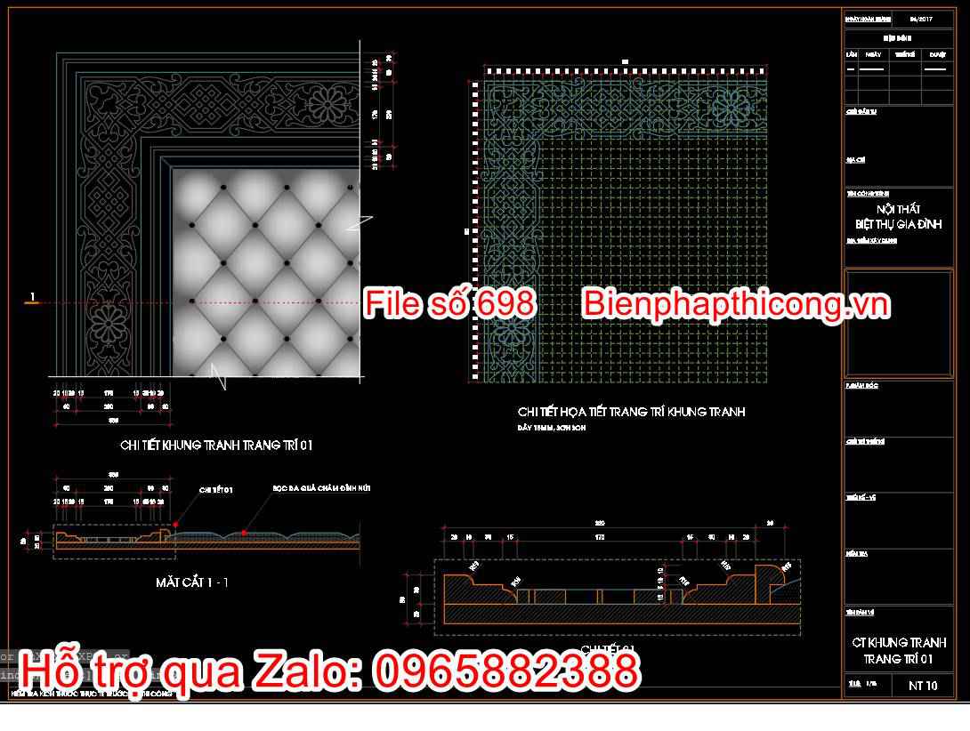 Chi tiết khung tranh trang trí cad.