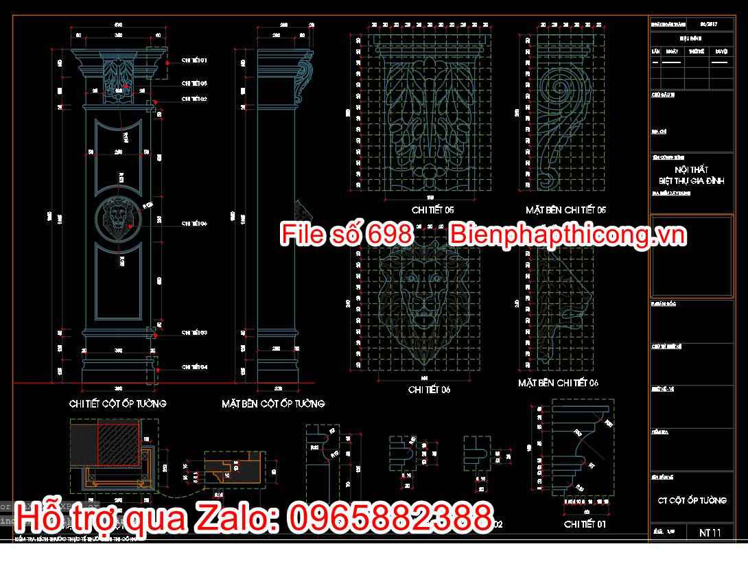 Bản vẽ chi tiết cột ốp tường trang trí phòng karaoke tại nhà.