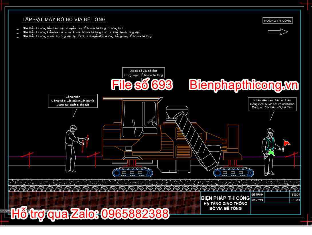 Bản vẽ biện pháp thi công đổ bó vỉa bê tông.