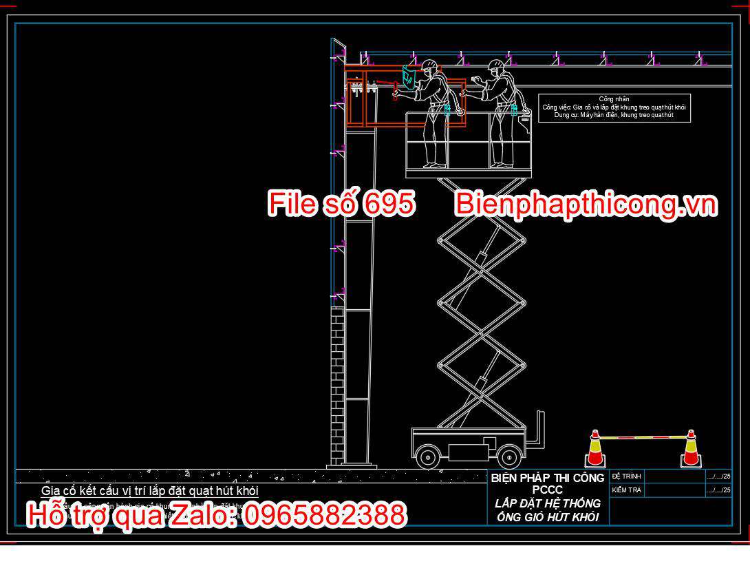 Gia cố kết cấu vị trí lắp đặt quạt hút khói cad.