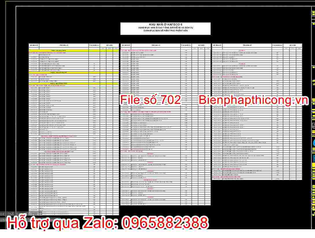Mục lục bản vẽ chung cư cao tầng đẹp.