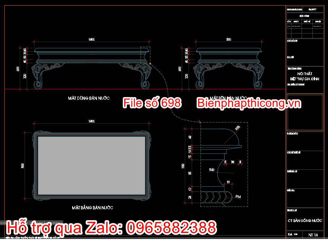 Bản vẽ mặt đứng bàn nước phòng karaoke.