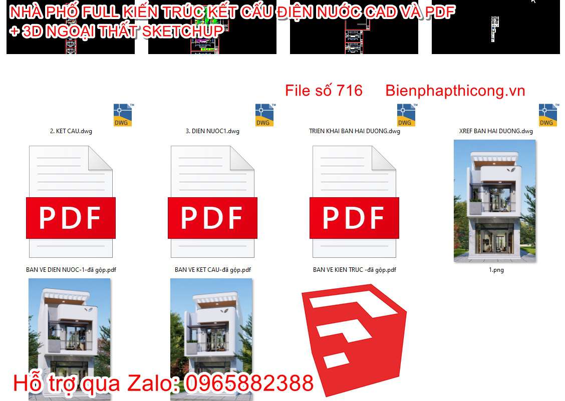 Tải hồ sơ bản vẽ file cad nhà phố 3 tầng 5m x 13m.