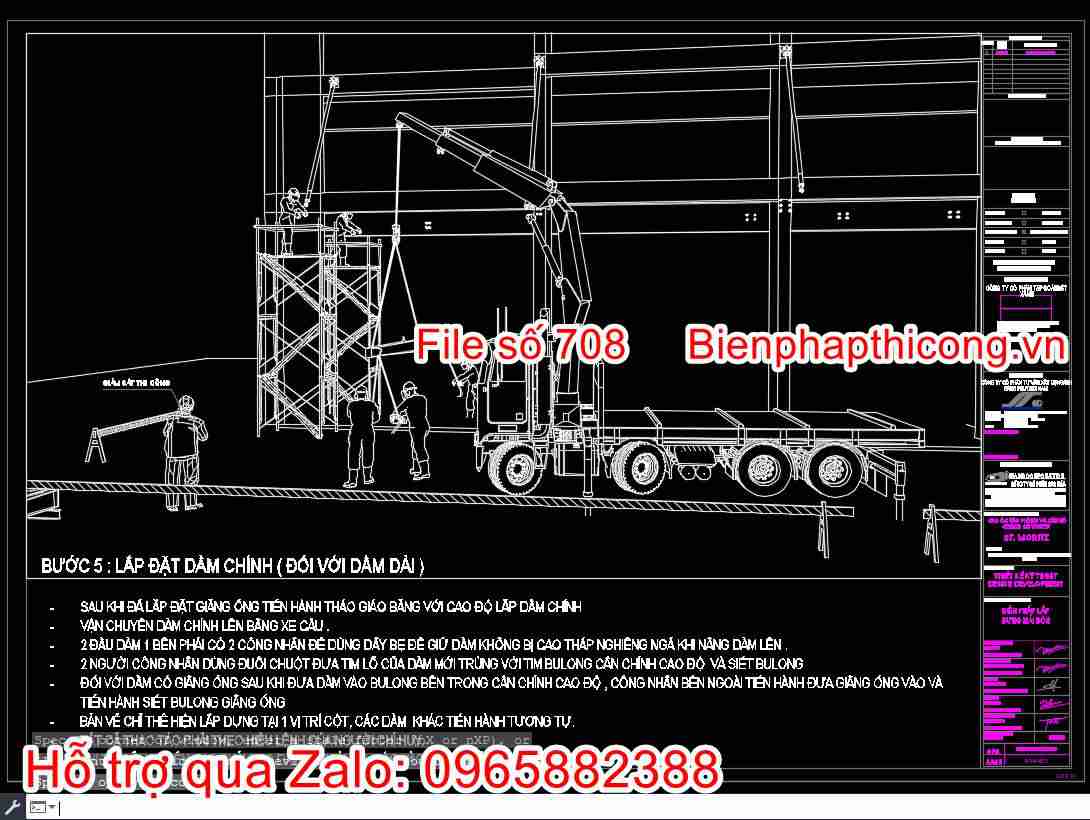 Bản vẽ bptc lắp đặt dầm chính sảnh đón.