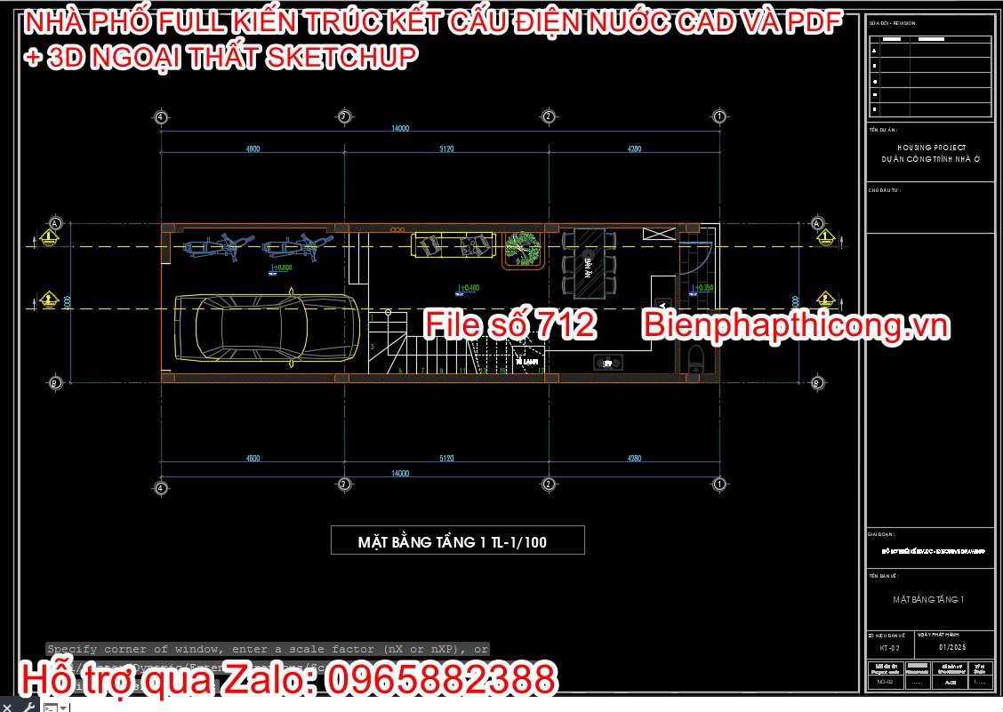 File thiết kế mặt bằng nhà phố 4 tầng 4m x 14m.