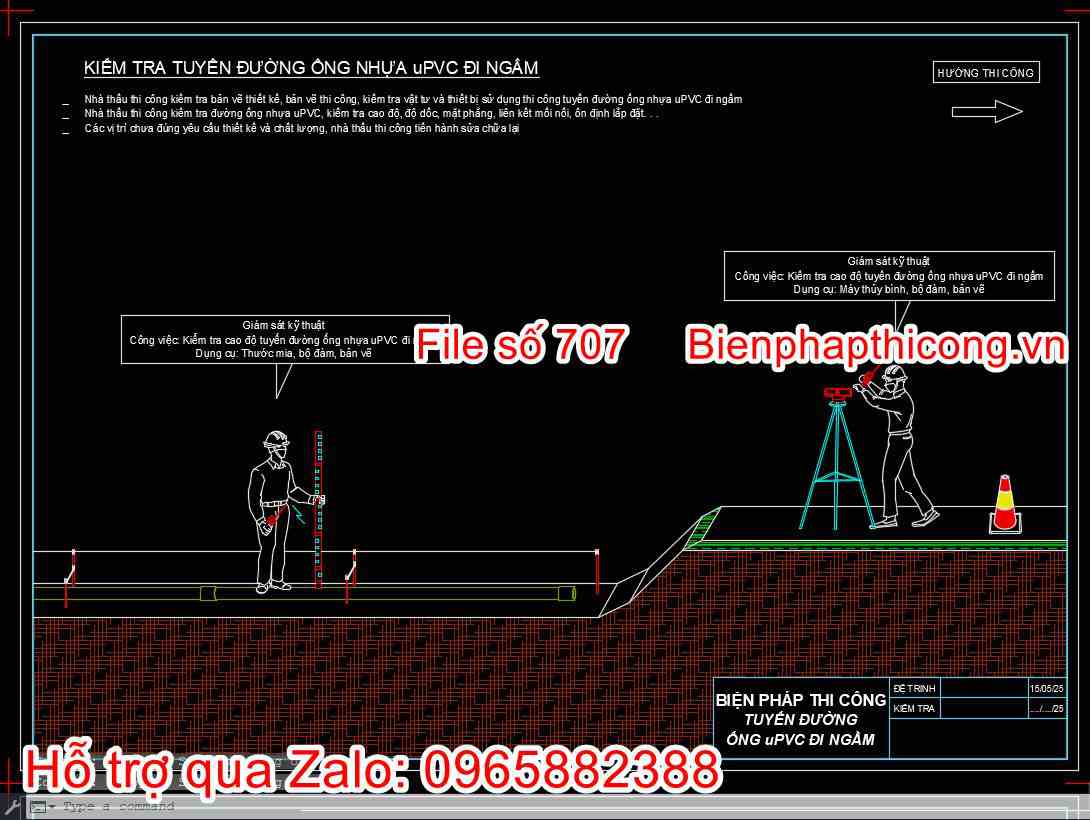 Kiểm tra tuyến đường ống nhựa uPVC đi ngầm cad.