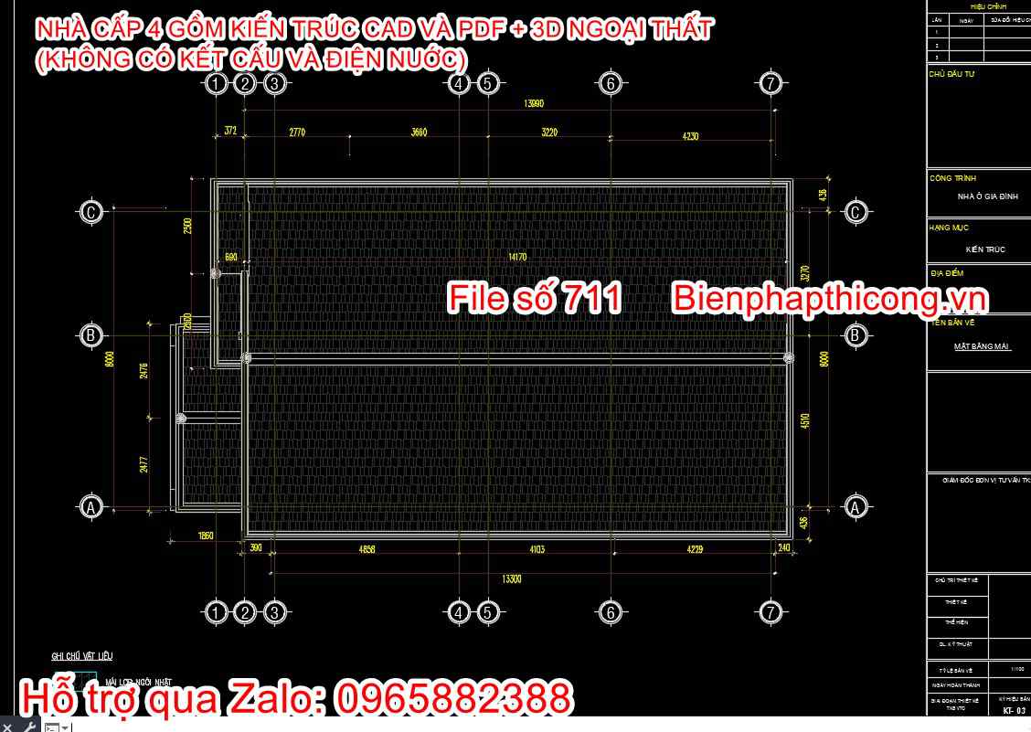 Mặt bằng mái file dwg nhà cấp 4 mái thái.