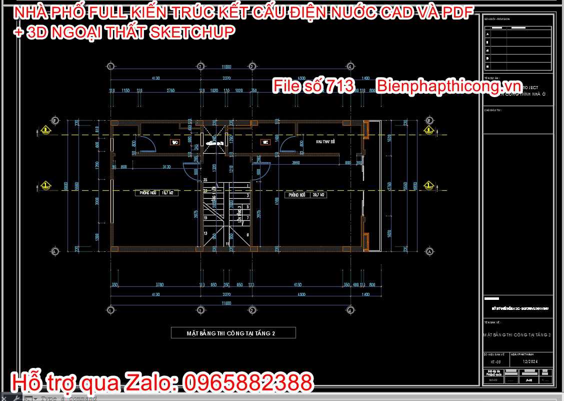 Mặt bằng nhà phố 3 tầng 6m x 11m cad.